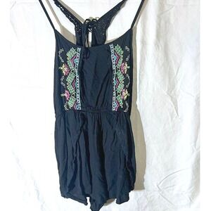 Francesca's Black Embroidered Lace Romper Coverup Adjustable Strap